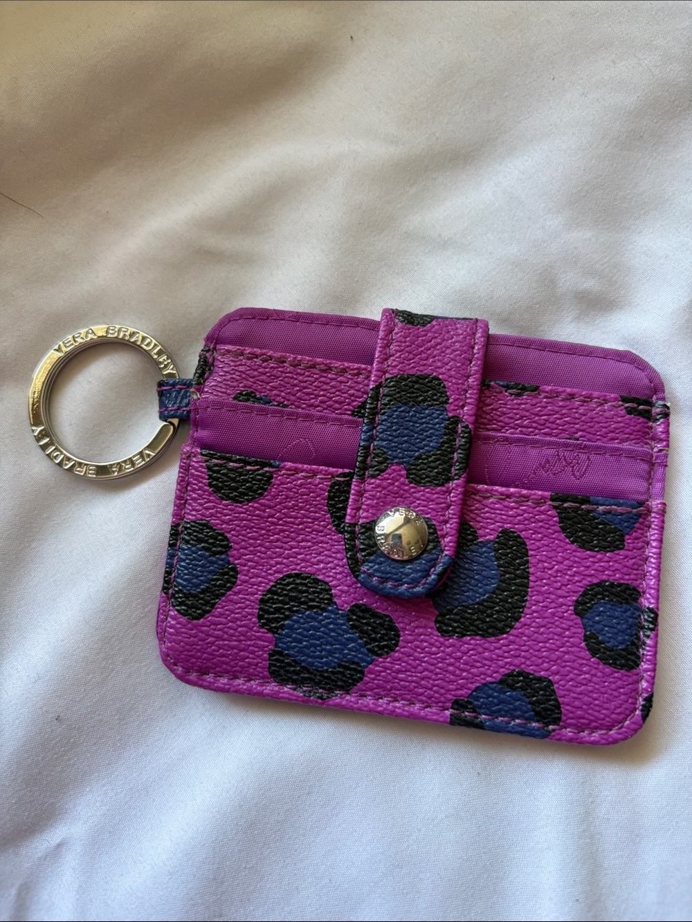 Vera Bradley Purple and Navy Leopard Card Holder Keyring